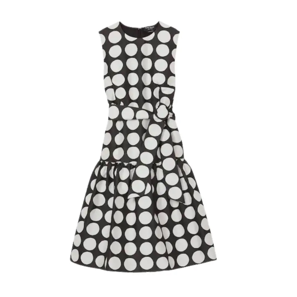 Kate Spade Art Dots Julia Sleeveless Midi Dress, Black Nwt